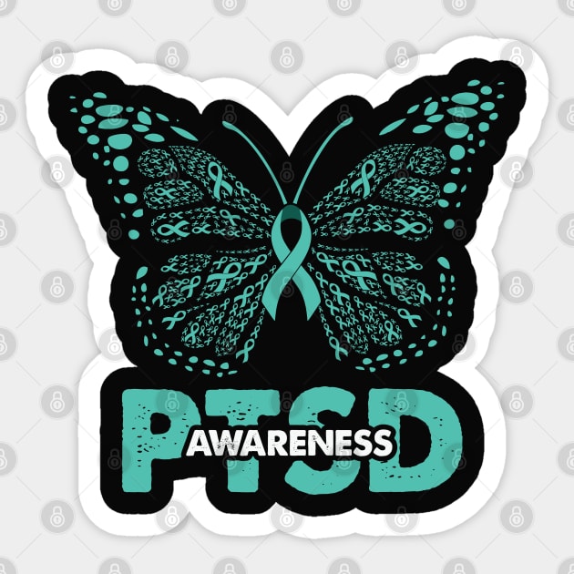 PTSD awareness ribbon and butterfly Sticker by PixieMomma Co